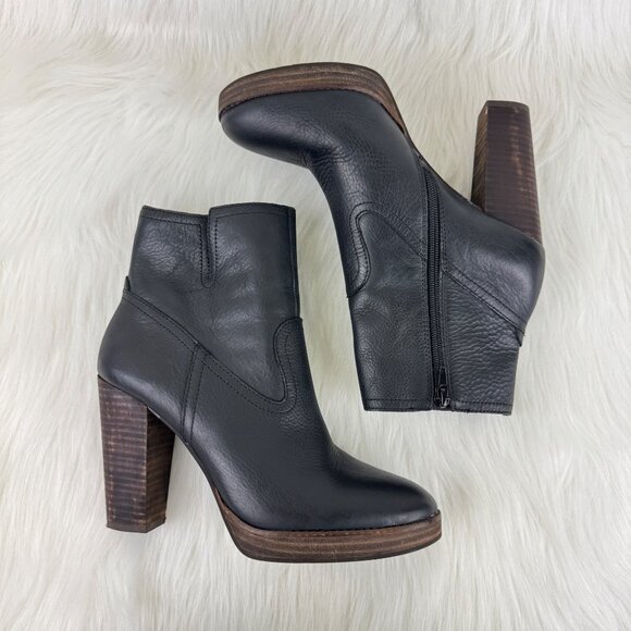 Wmns Lucky Brand Quintei Leather Zipper Western Ankle Boots Booties Sz 8.5M Blk - Picture 4 of 13